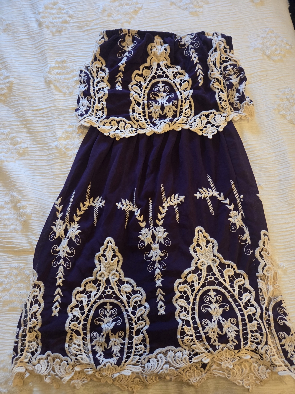 Hot And Delicious Women's Purple Dress with Cream Lace Embroidery